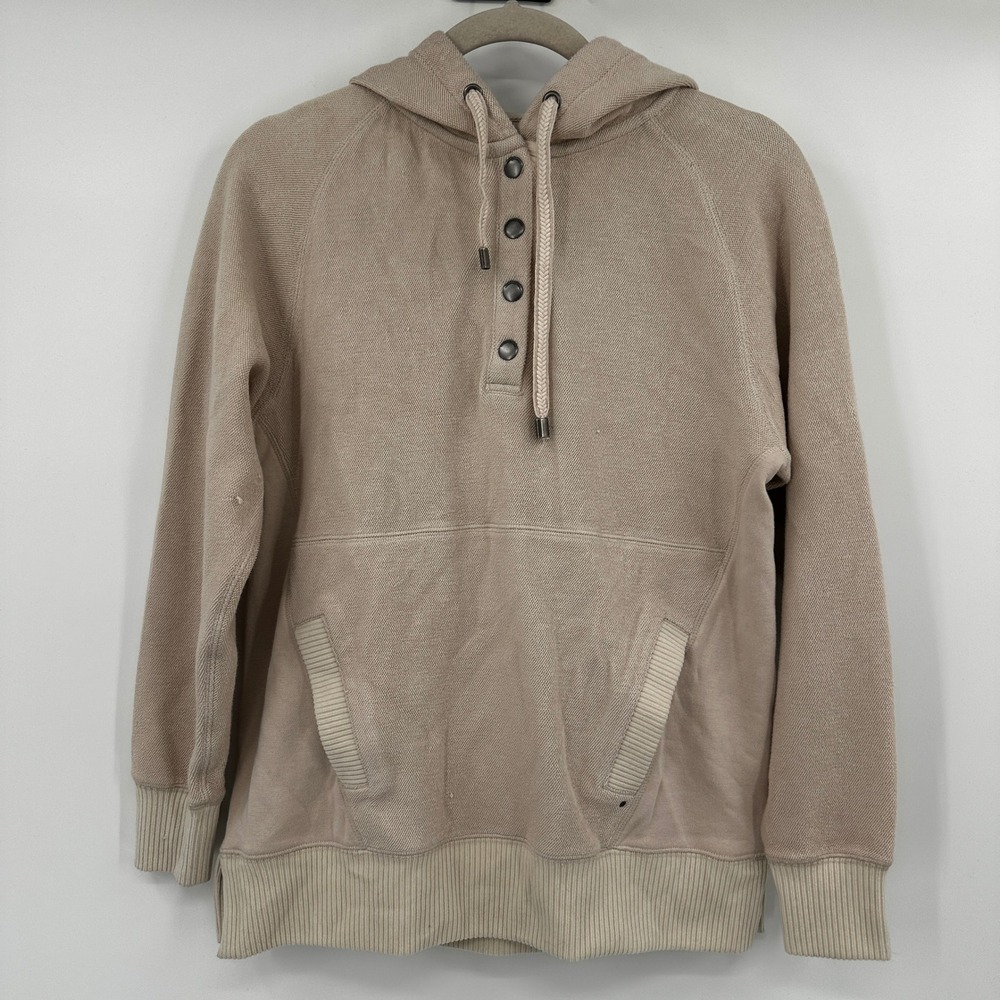 carbon2cobalt Mens Tan Fleece Snap Button Neck Hoodie Sweatshirt Size Small